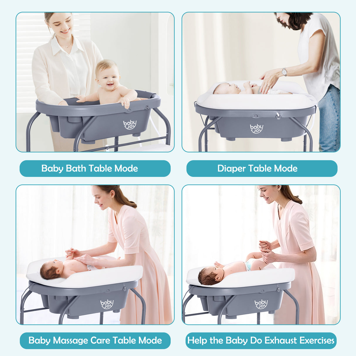 2 in 1 Baby Changing Table with Bath Tub Unit, Folding Diaper Dresser Station
