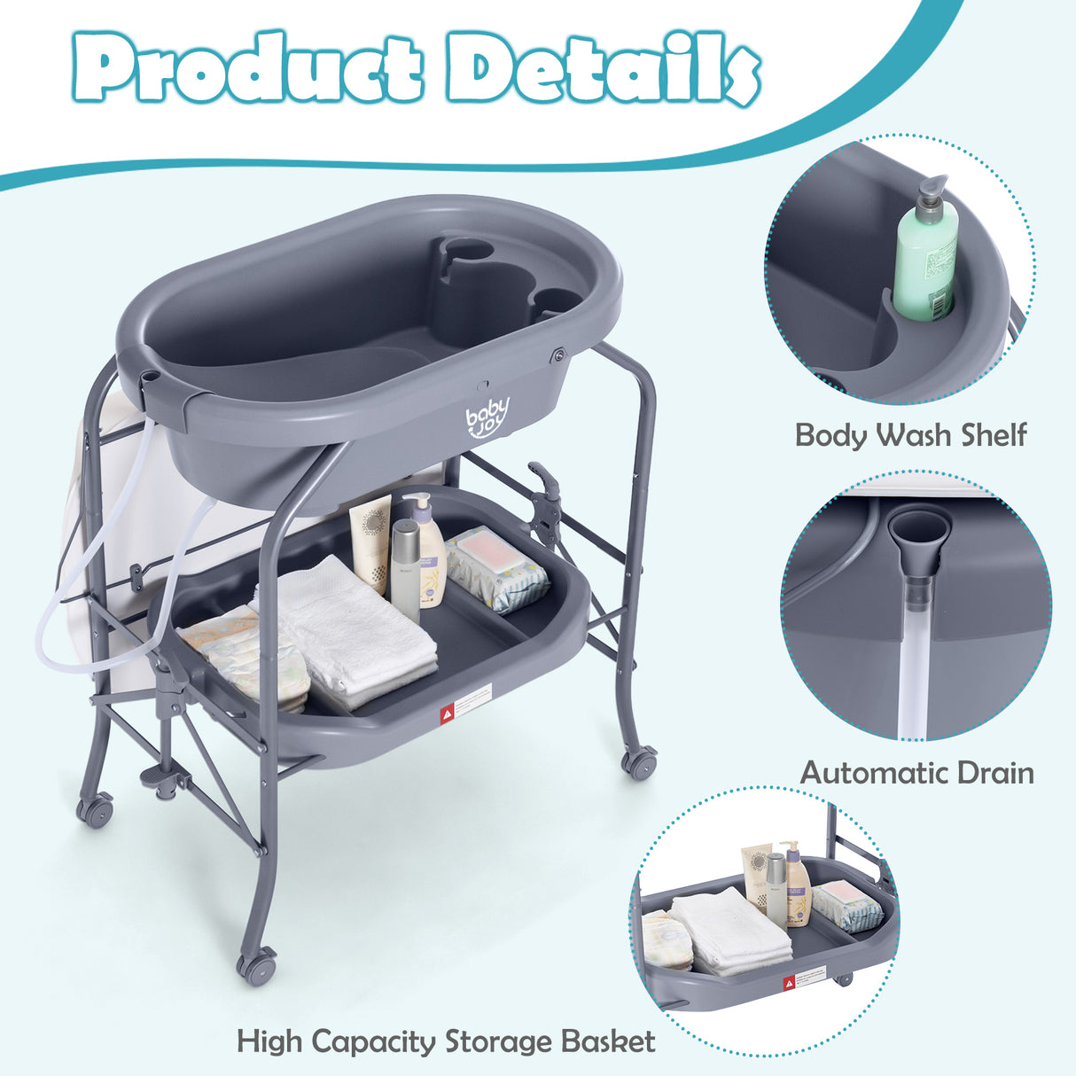 2 in 1 Baby Changing Table with Bath Tub Unit, Folding Diaper Dresser Station
