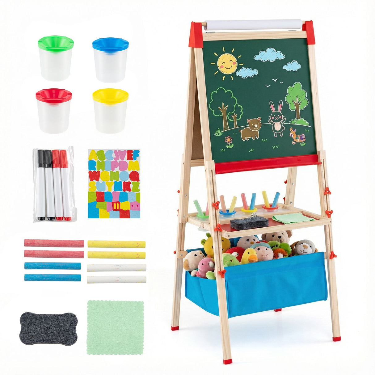 Adjustable Art Easel with Magnetic Chalkboard and Whiteboard