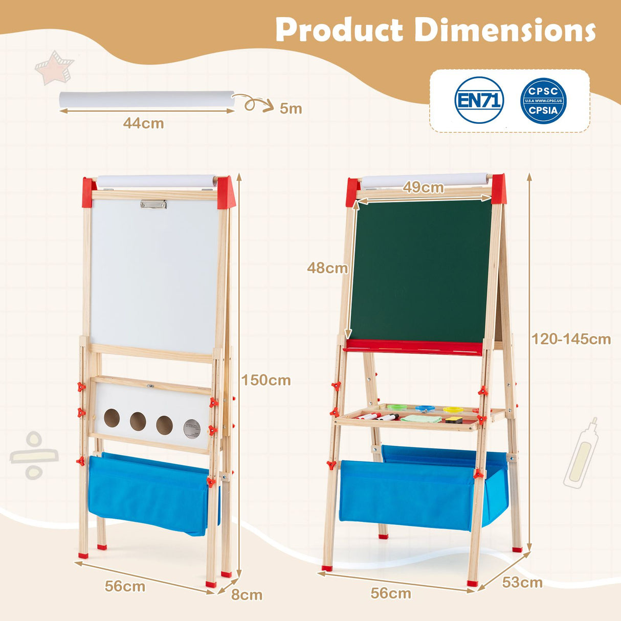 Adjustable Art Easel with Magnetic Chalkboard and Whiteboard