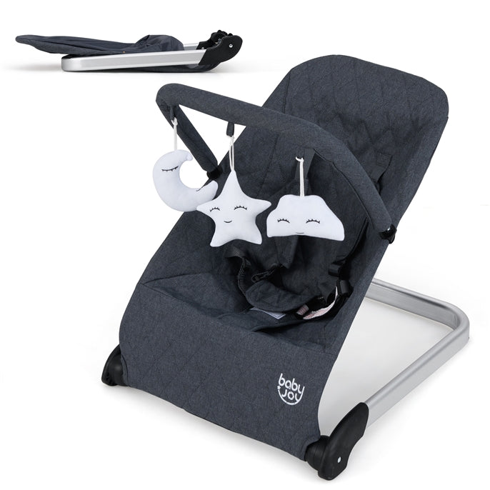 BABY JOY Baby Bouncer, Foldable Baby Rocker with 5-Point Safety Harness
