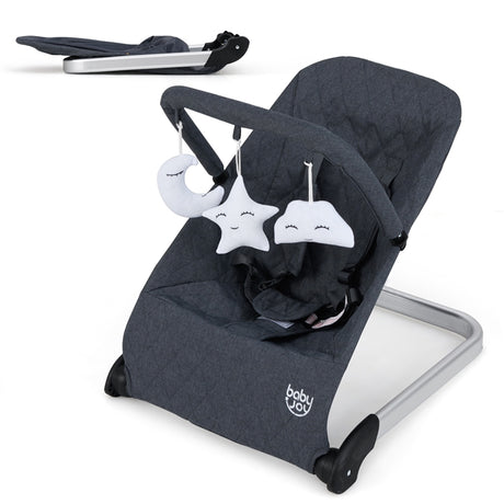 BABY JOY Baby Bouncer, Foldable Baby Rocker with 5-Point Safety Harness