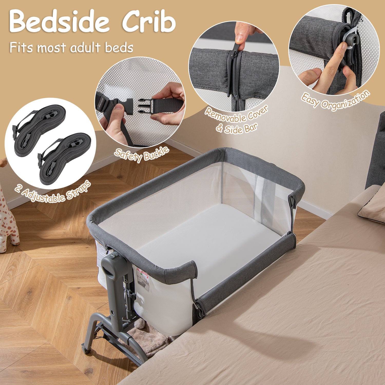 BABY JOY 4 in 1 Rocking Baby Bassinet, Newborn Infant Bedside Sleeper