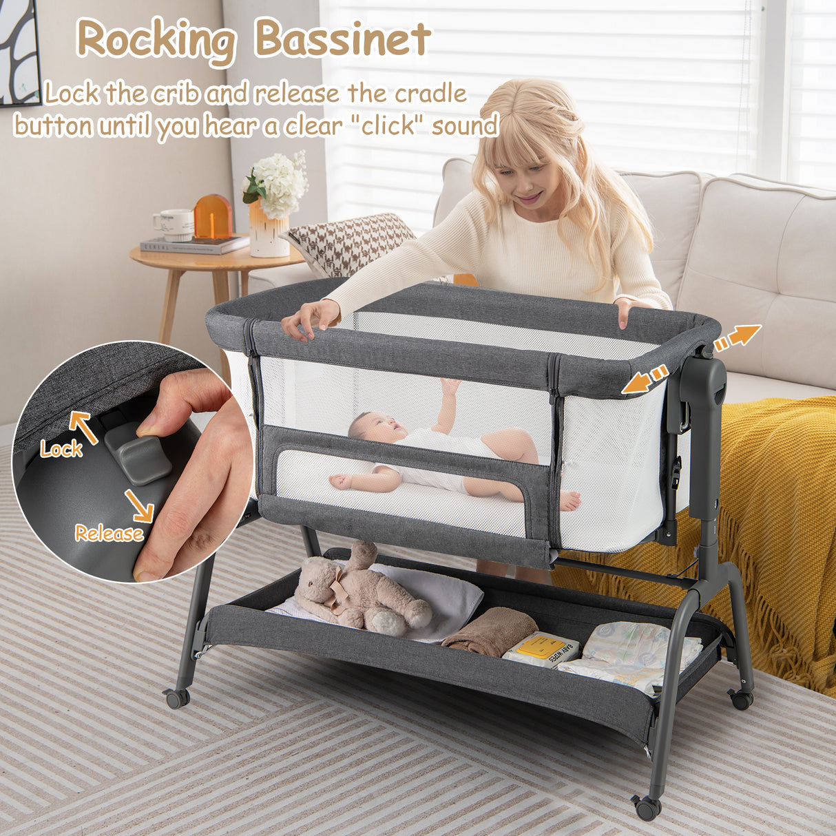 BABY JOY 4 in 1 Rocking Baby Bassinet, Newborn Infant Bedside Sleeper