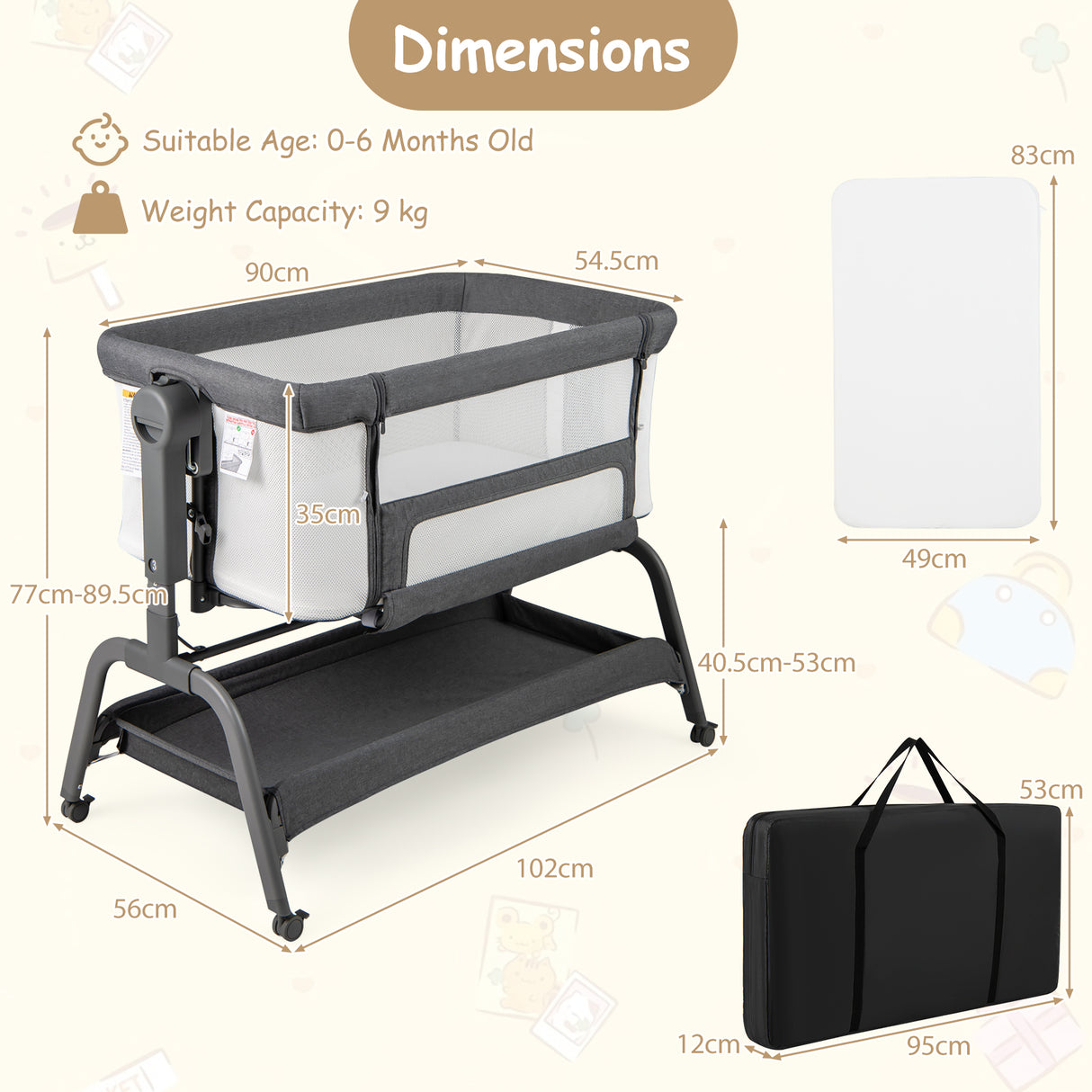 BABY JOY 4 in 1 Rocking Baby Bassinet, Newborn Infant Bedside Sleeper