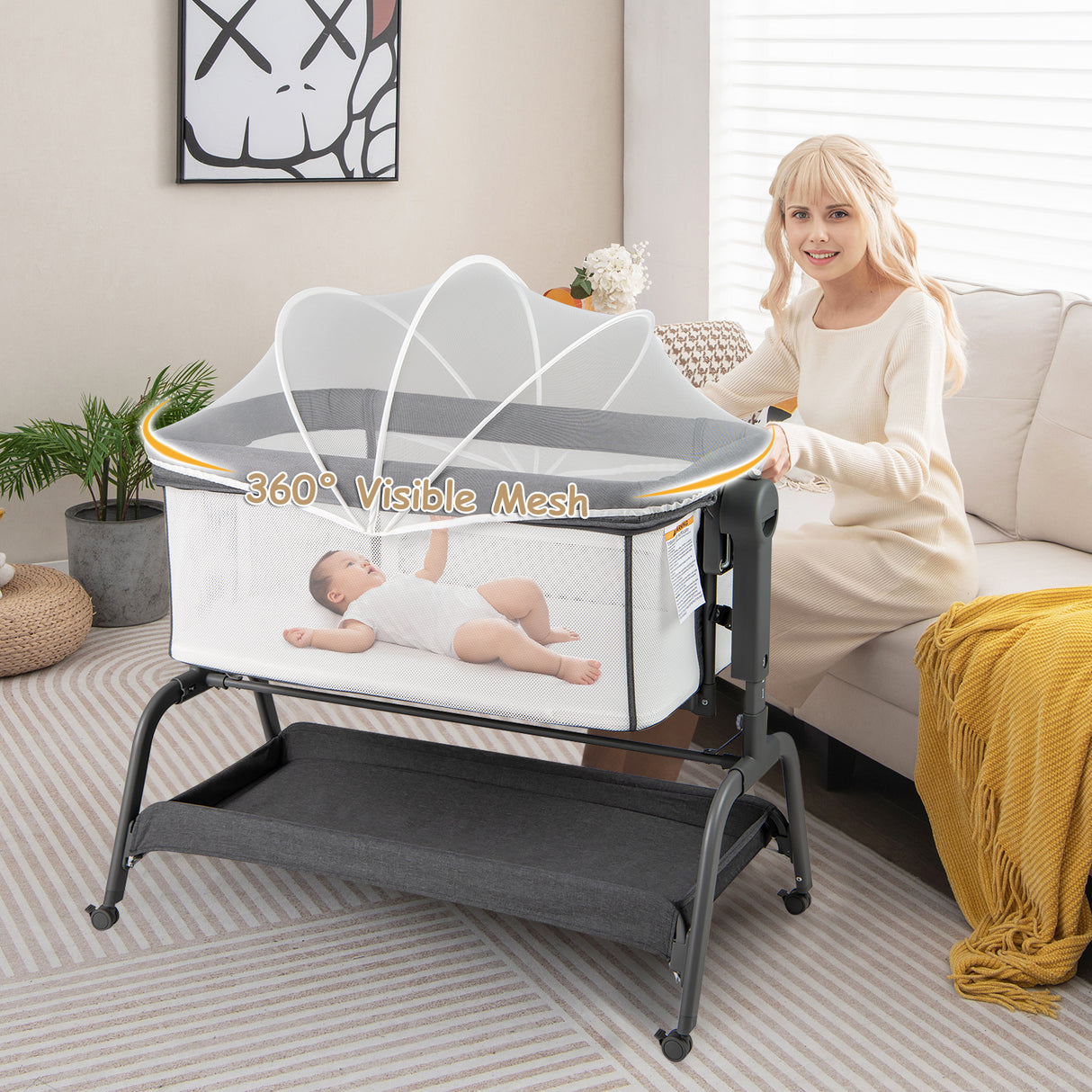 BABY JOY 4 in 1 Rocking Baby Bassinet, Newborn Infant Bedside Sleeper