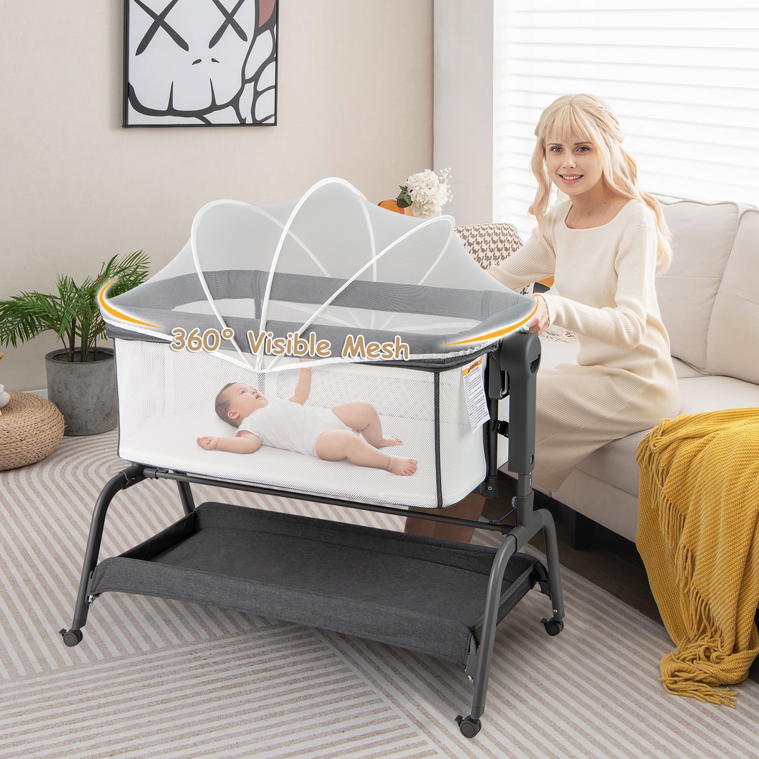 BABY JOY 4 in 1 Rocking Baby Bassinet, Newborn Infant Bedside Sleeper