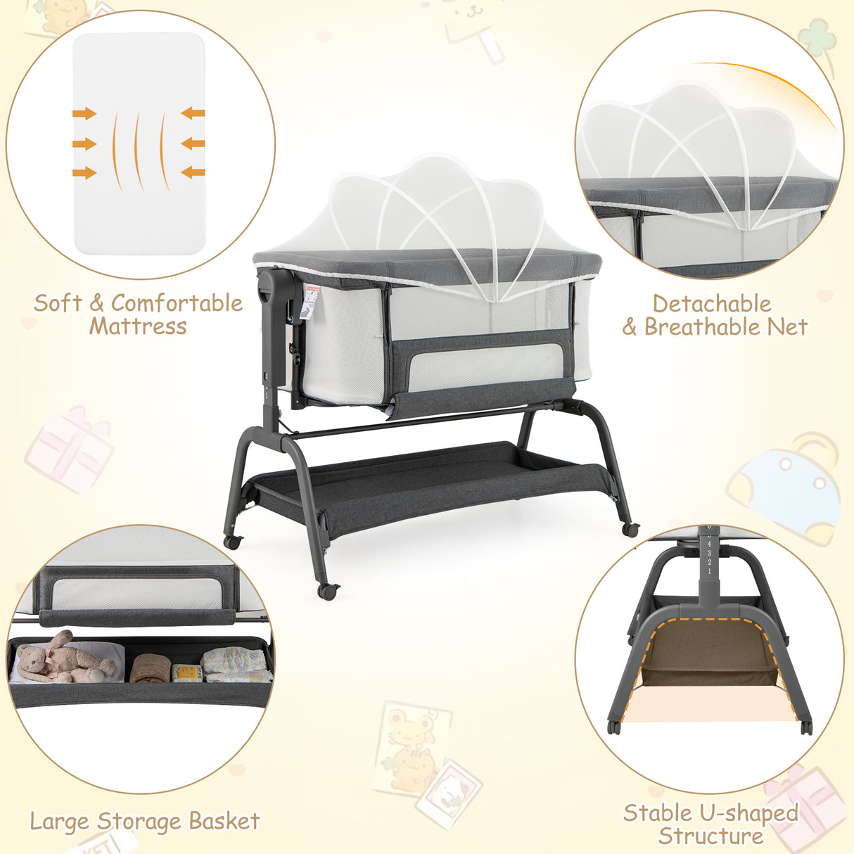 BABY JOY 4 in 1 Rocking Baby Bassinet, Newborn Infant Bedside Sleeper