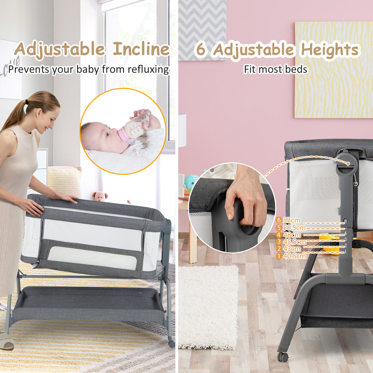 BABY JOY 4 in 1 Rocking Baby Bassinet, Newborn Infant Bedside Sleeper