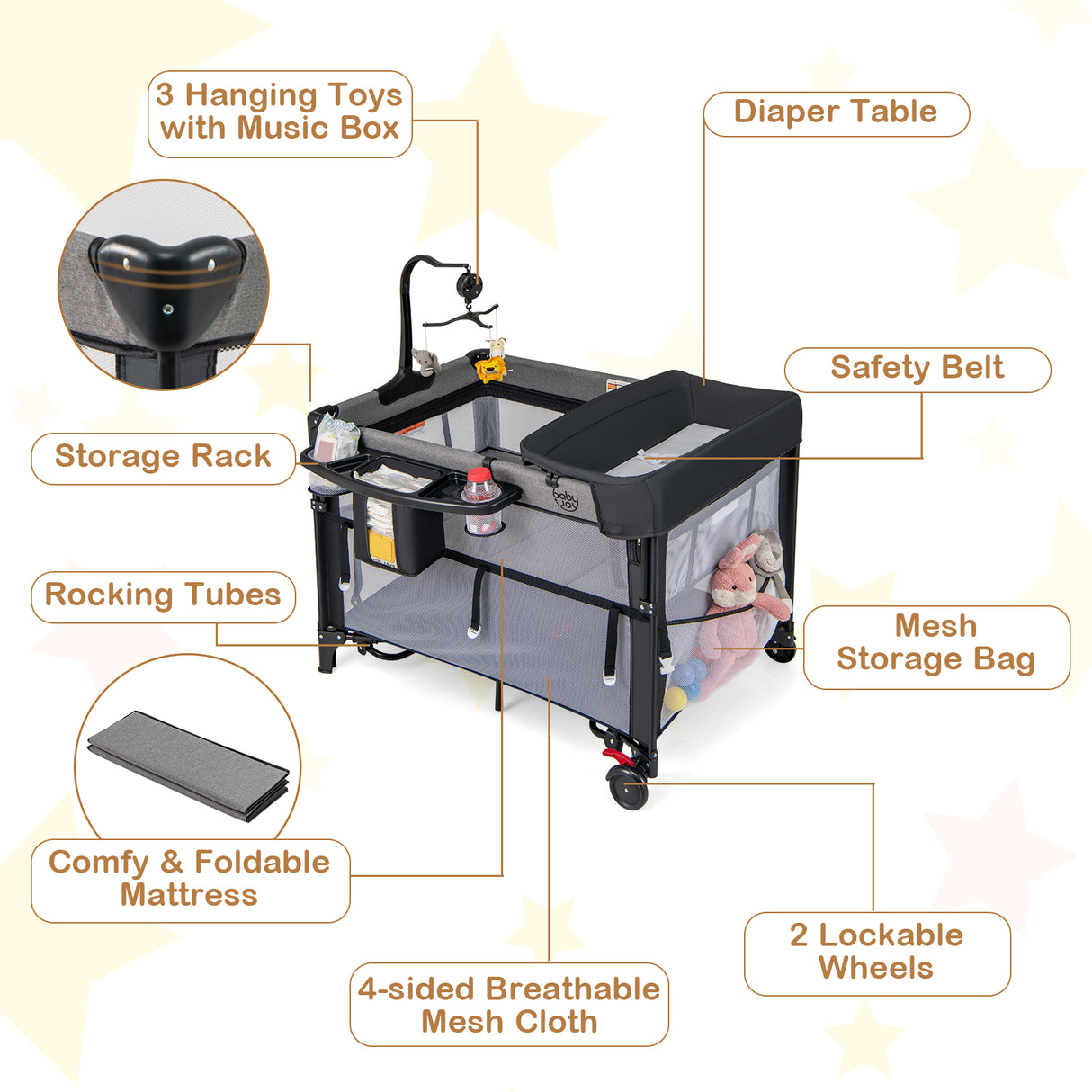 Multifunctional Baby Bassinet Bedside Sleeper, Baby Portacot