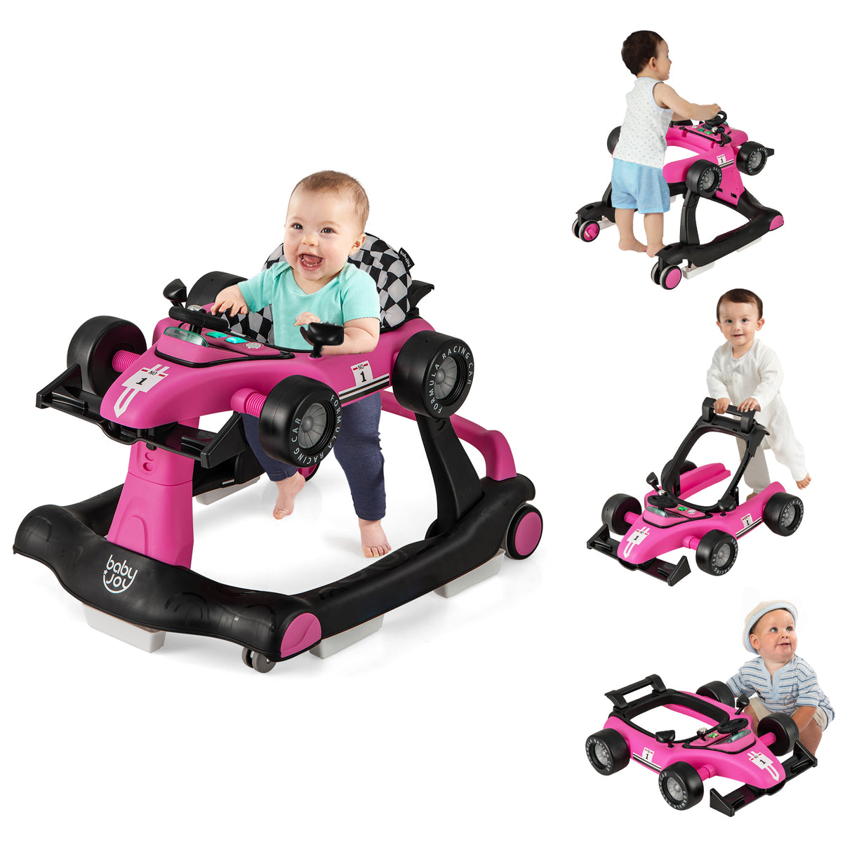 BABY JOY 4-in-1 Baby Walker, Foldable Activity Car Baby Walker