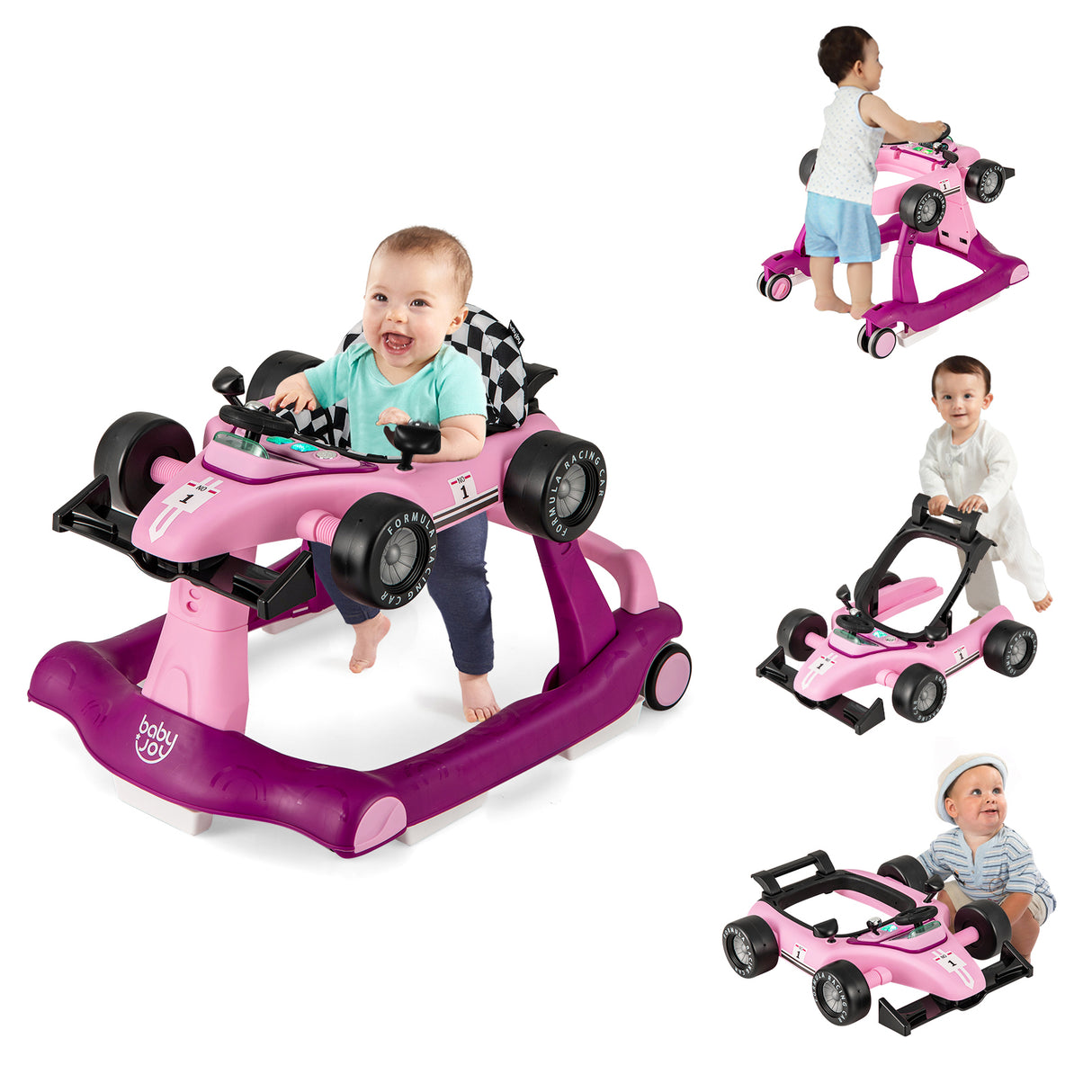 BABY JOY 4-in-1 Baby Walker, Foldable Activity Car Baby Walker