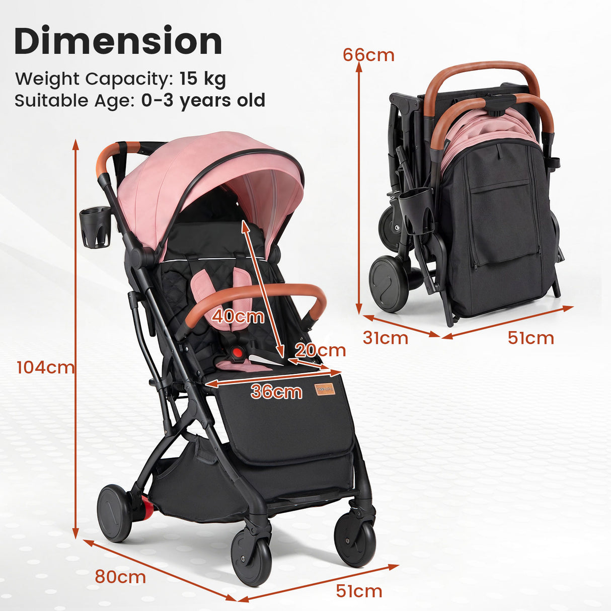 Lightweight Baby Stroller with Adjustable Backrest and Footmuff