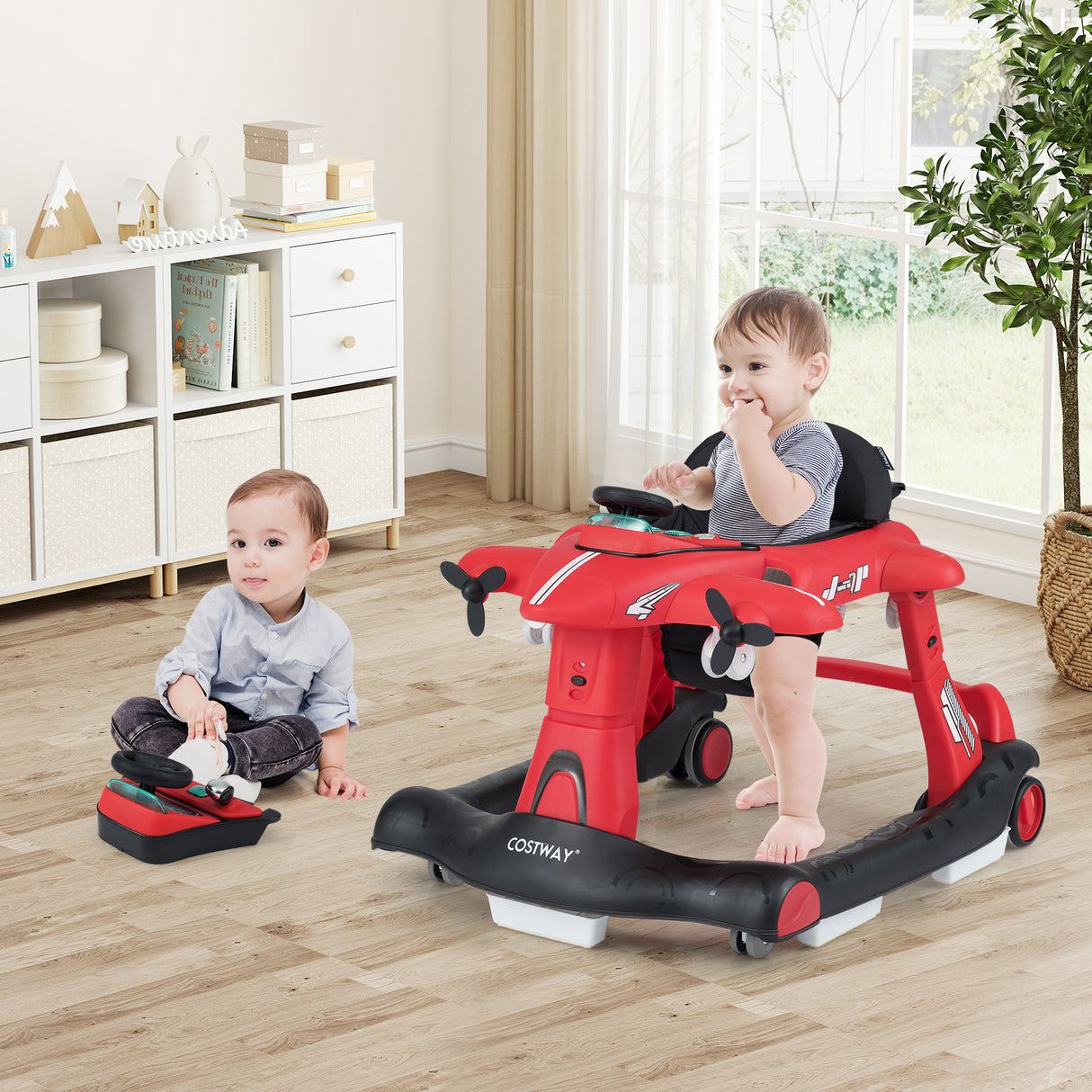 6-in-1 Baby Walker, Foldable Push Walker with Adjustable Height & Speed, Padded Seat