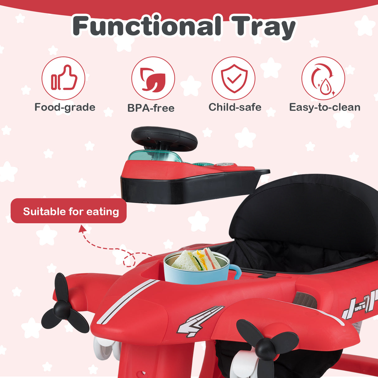 6-in-1 Baby Walker, Foldable Push Walker with Adjustable Height & Speed, Padded Seat