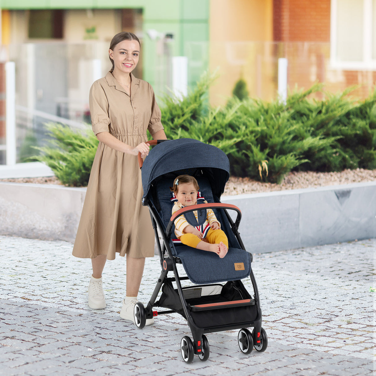 Compact Baby Stroller, Navy - Baby Joy