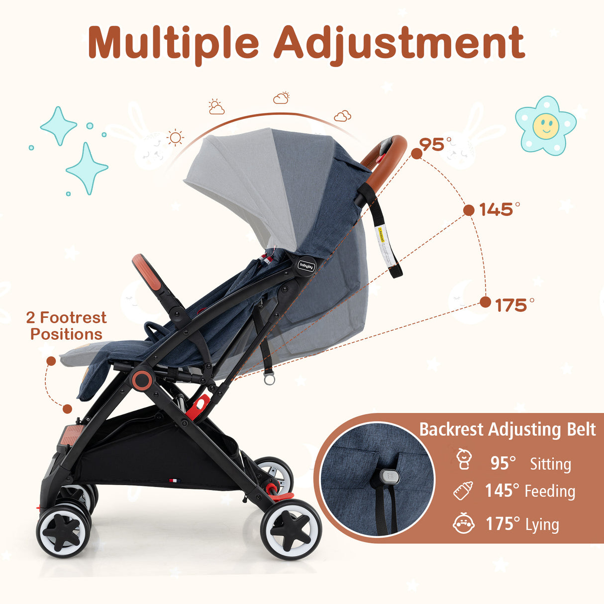 Compact Baby Stroller, Navy - Baby Joy