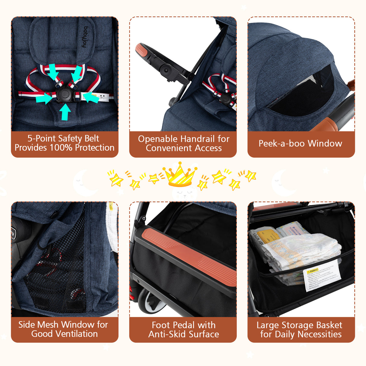 Compact Baby Stroller, Navy - Baby Joy