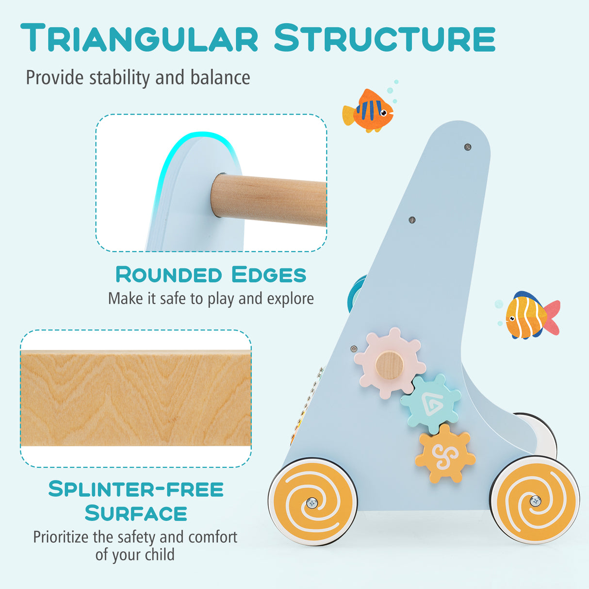 8-in-1 Wooden Baby Walker, Push and Pull Learning Activity Center for 1+ Years Old