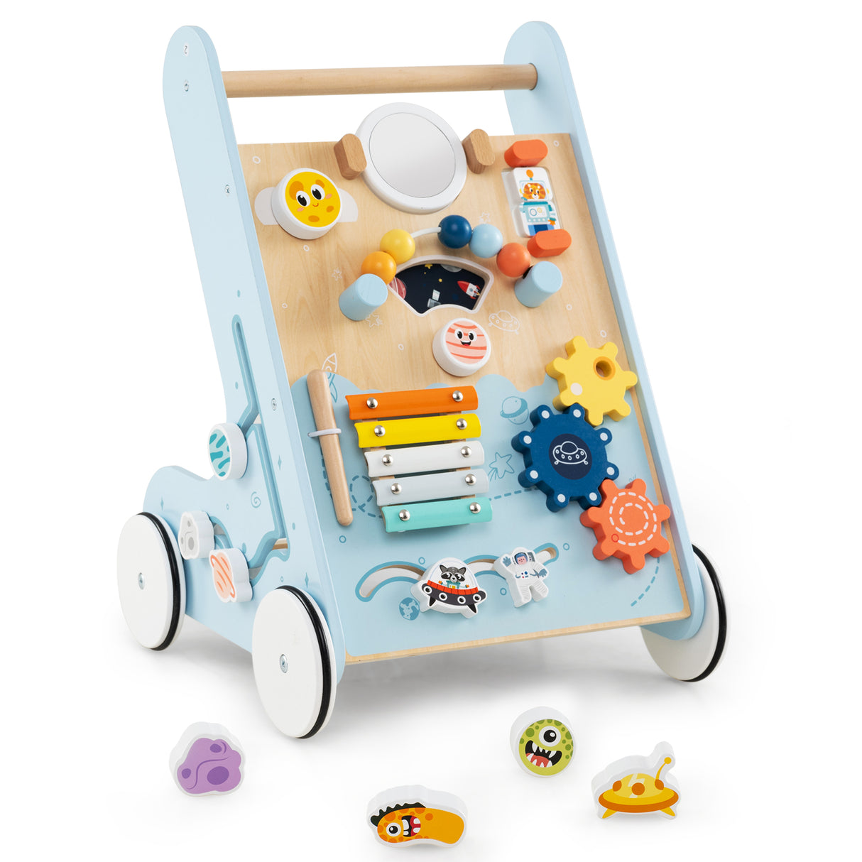 8-in-1 Wooden Baby Walker, Montessori Walker Toy with Wheels