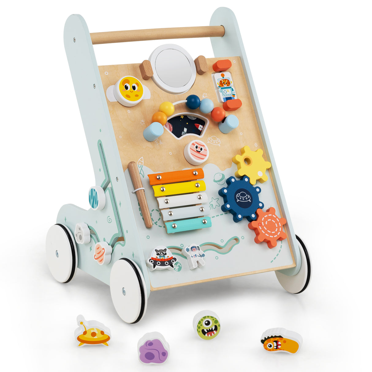 8-in-1 Wooden Baby Walker, Montessori Walker Toy with Wheels