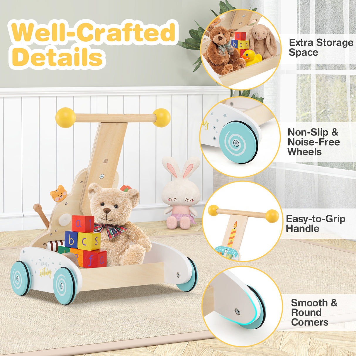Baby Joy Montessori Wooden Baby Walker