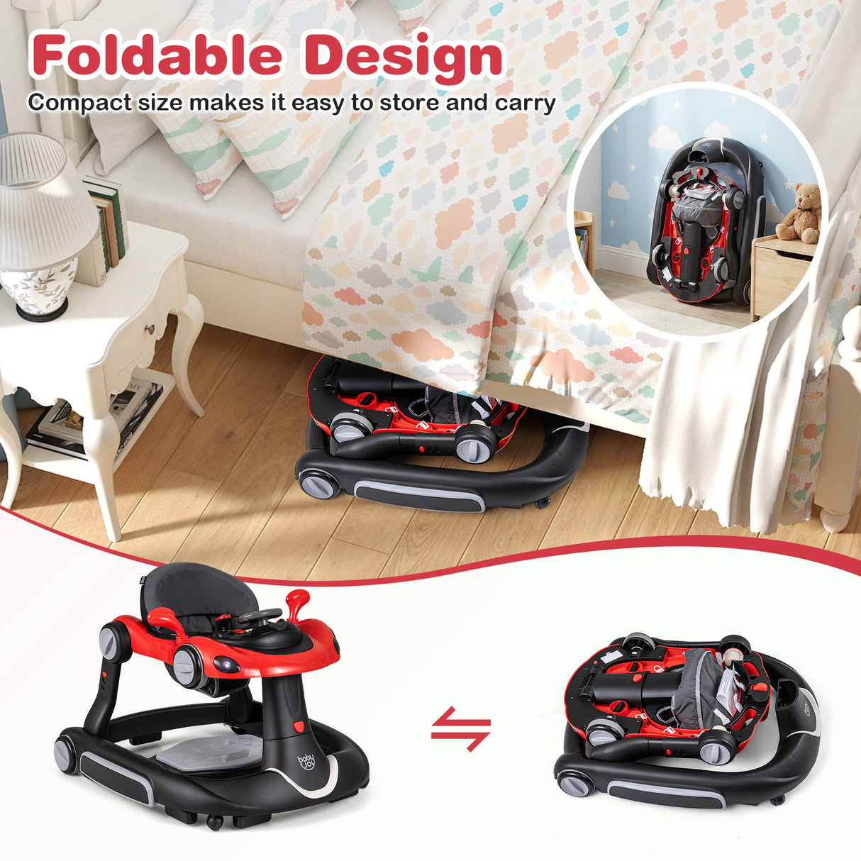 6-in-1 Baby Walker with Canopy for 7-18 Months