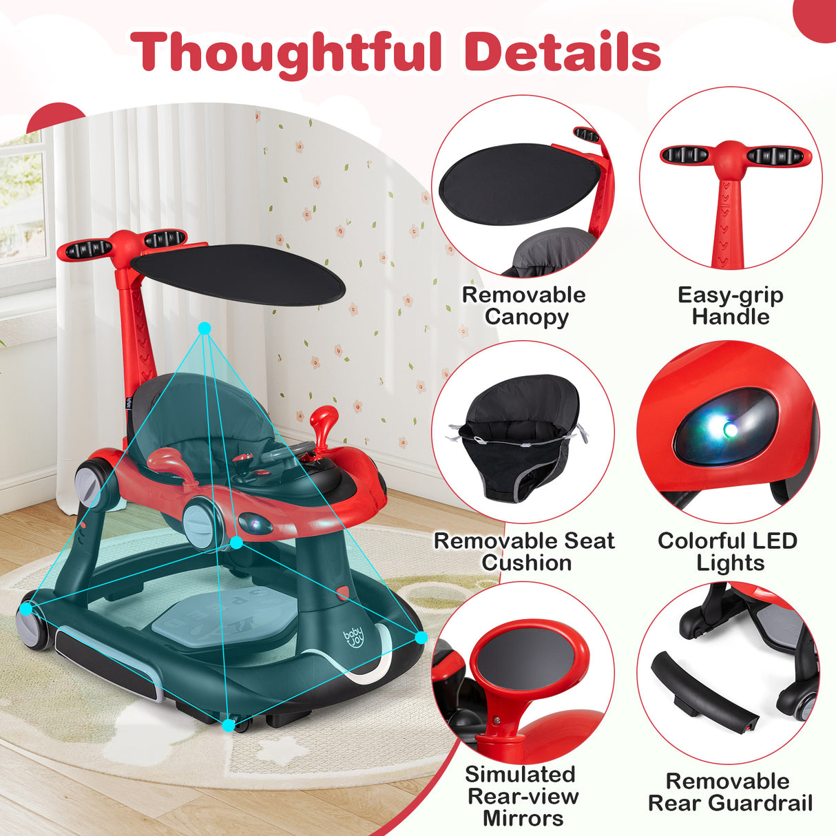 6-in-1 Baby Walker with Canopy for 7-18 Months