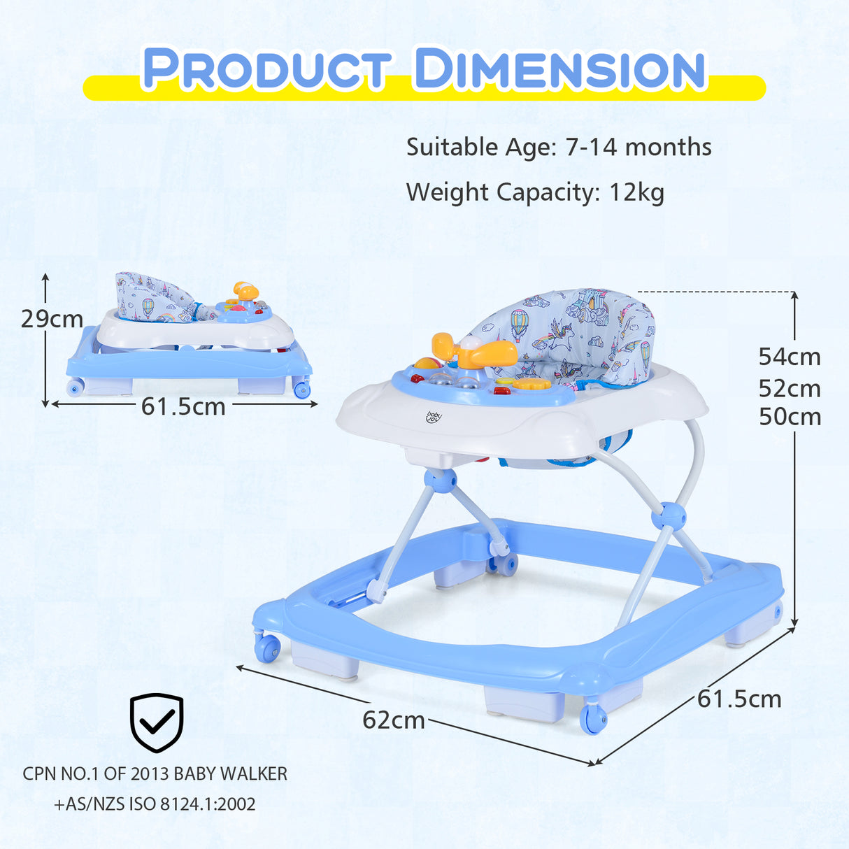 Foldable Baby Walker Toddler Activity Center Push Walker