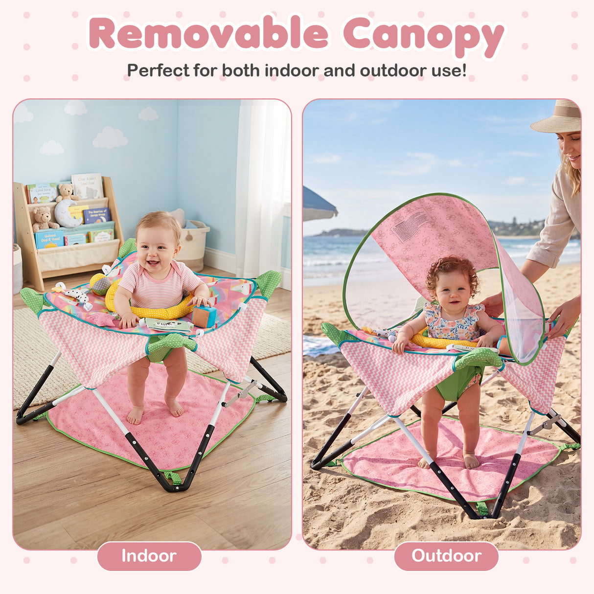 Foldable Portable Baby Jumper, Blue/Pink