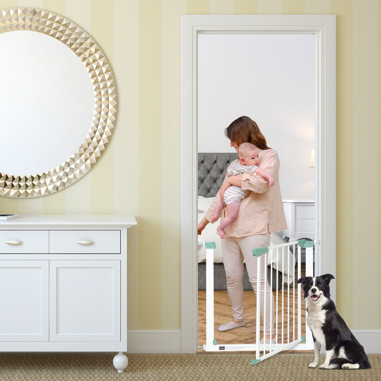 BABY JOY Baby Gate 76-132 cm, Auto Close Safety Banister for Kids and Pets