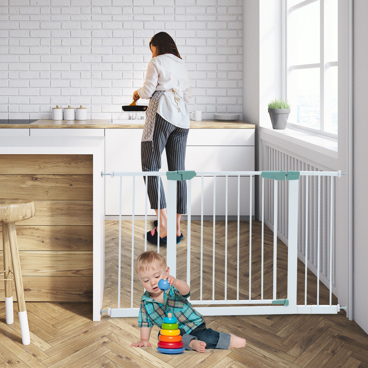 BABY JOY Baby Gate 76-132 cm, Auto Close Safety Banister for Kids and Pets