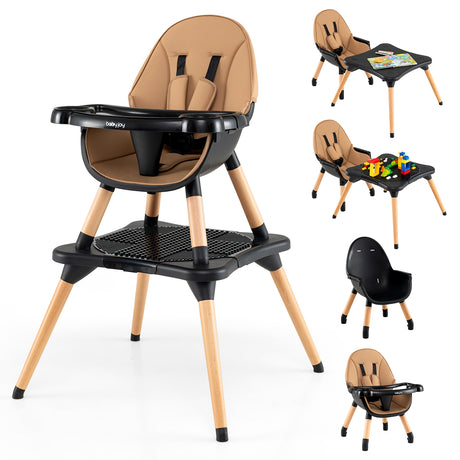 6-in-1 Convertible Table Chair Set, Wooden Infant Seat Feeding Dining Studying Chair for Kids 6-36 Months