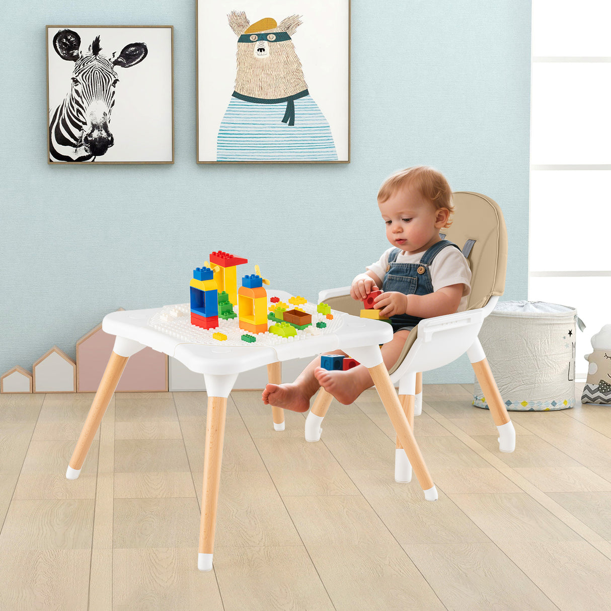 6-in-1 Convertible Table Chair Set, Wooden Infant Seat Feeding Dining Studying Chair for Kids 6-36 Months