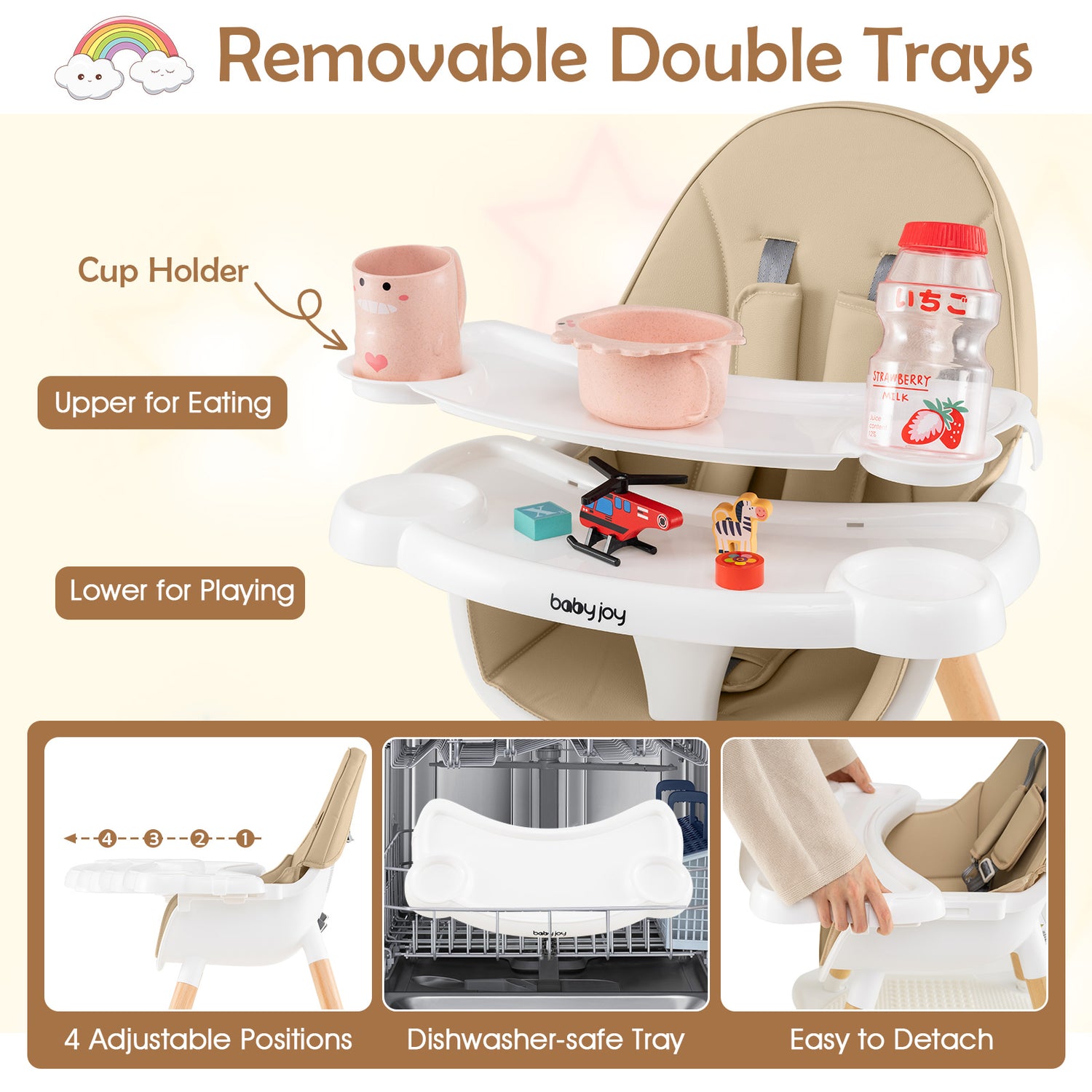 6-in-1 Convertible Table Chair Set, Wooden Infant Seat Feeding Dining Studying Chair for Kids 6-36 Months