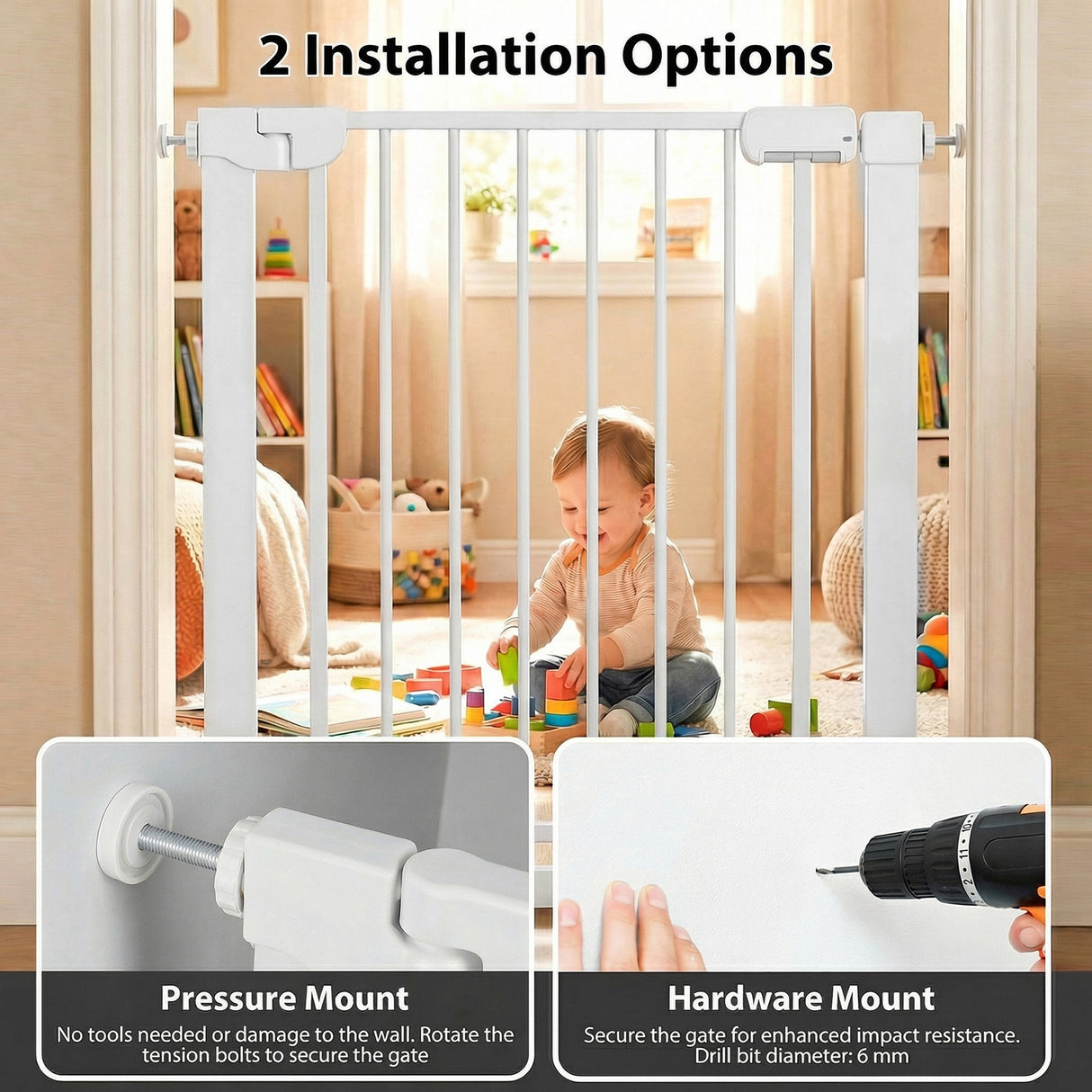 Pressure Mounted Auto-Close Door Gate for Indoor