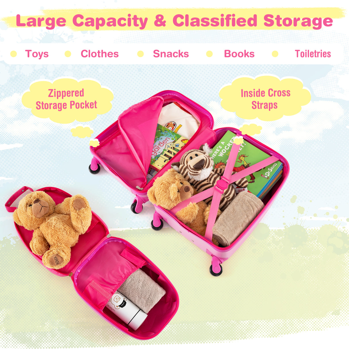 BABY JOY 2 PCS Kids Luggage Set, 13" & 16" Kids Carry On Suitcase Set