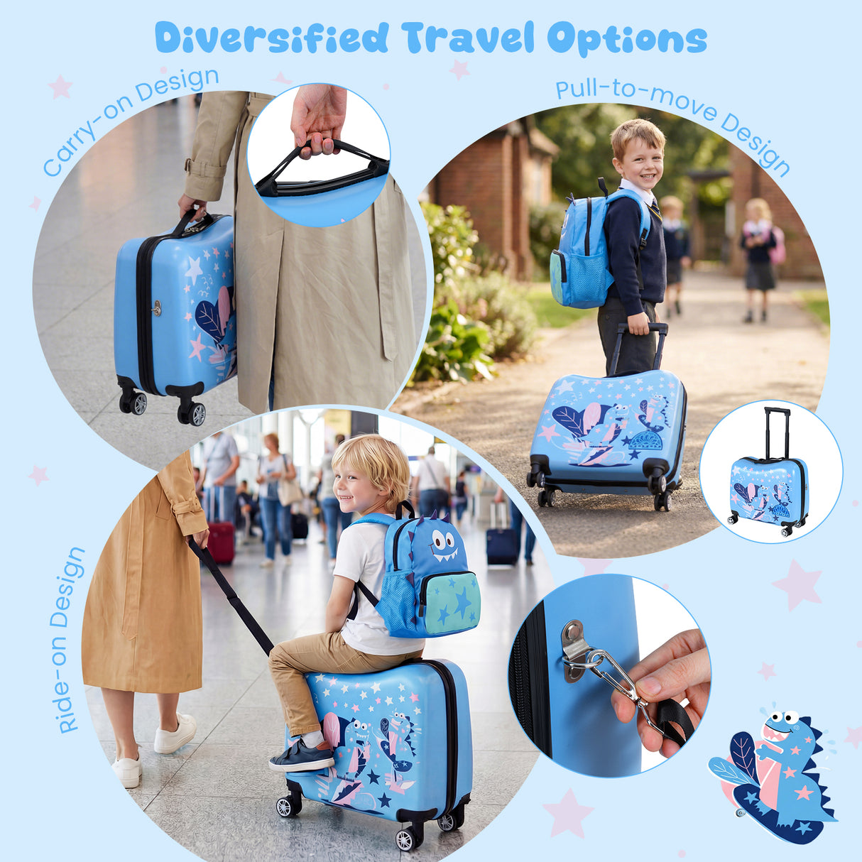 BABY JOY 2 PCS Kid Luggage Set, 18" Suitcase & 12" Backpack Set