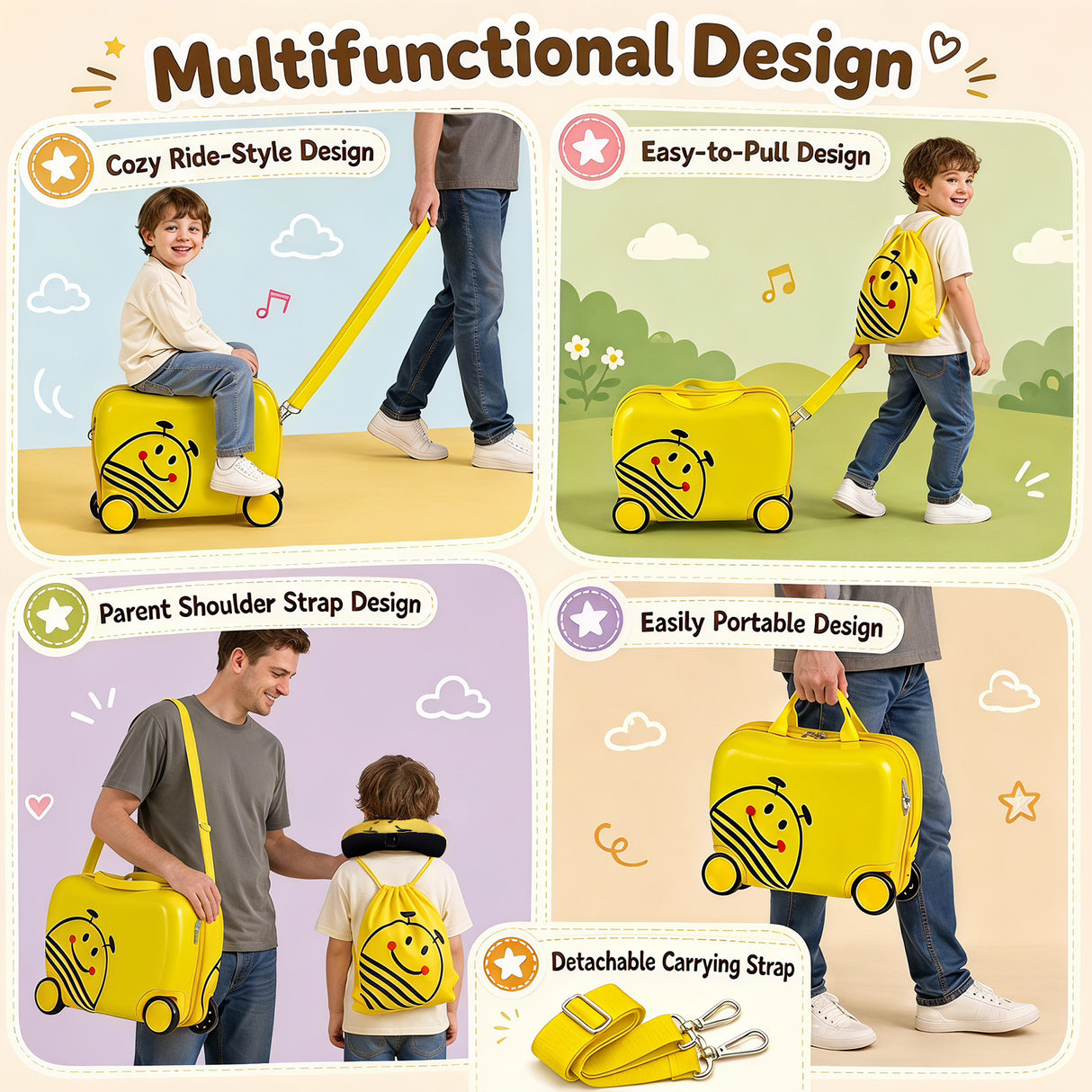 40 cm Lightweight Bee Suitcase Set with Rolling Wheels