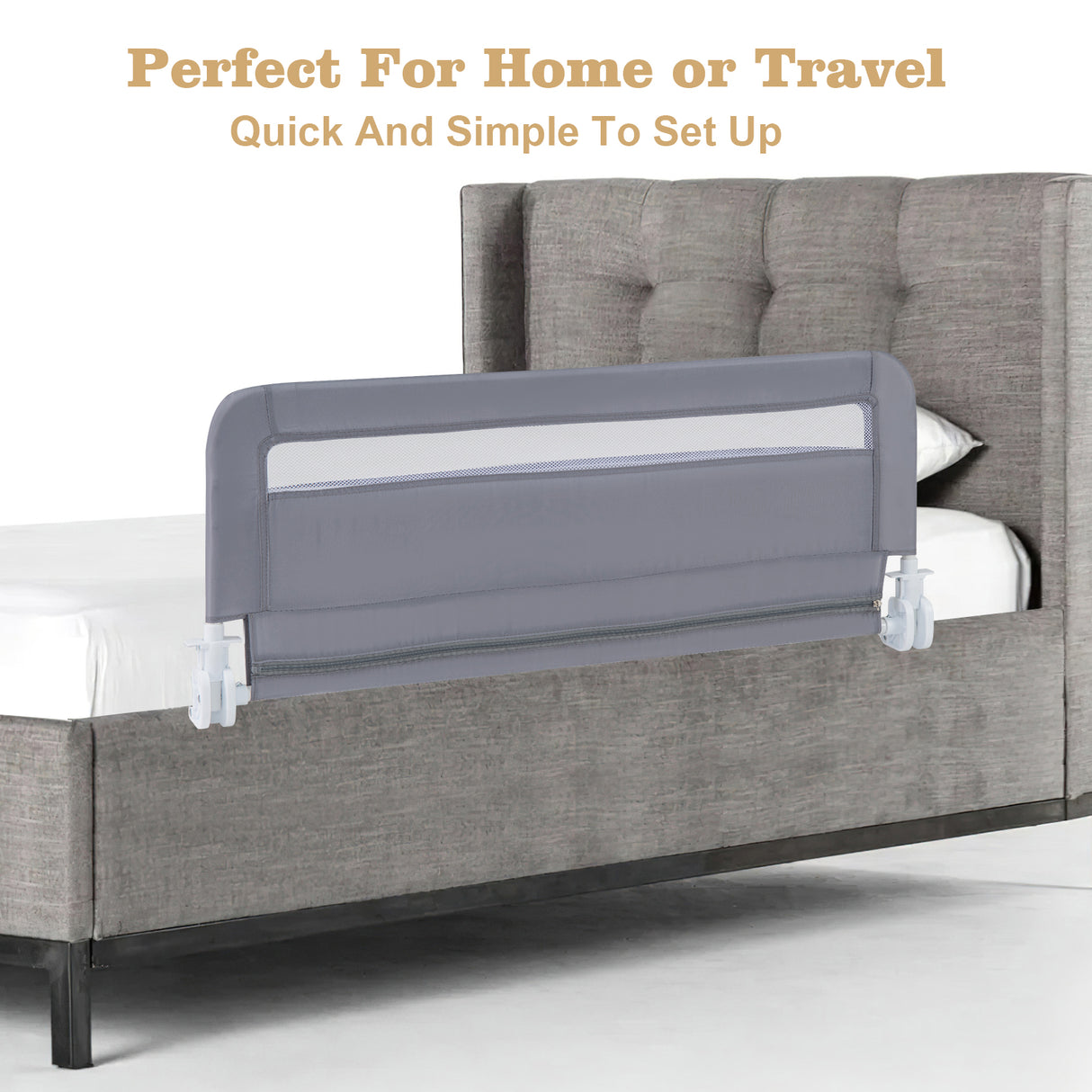 BABY JOY Toddler Foldable Bed Rail Cot Guard Baby Kids Bedrail with Safety Strap