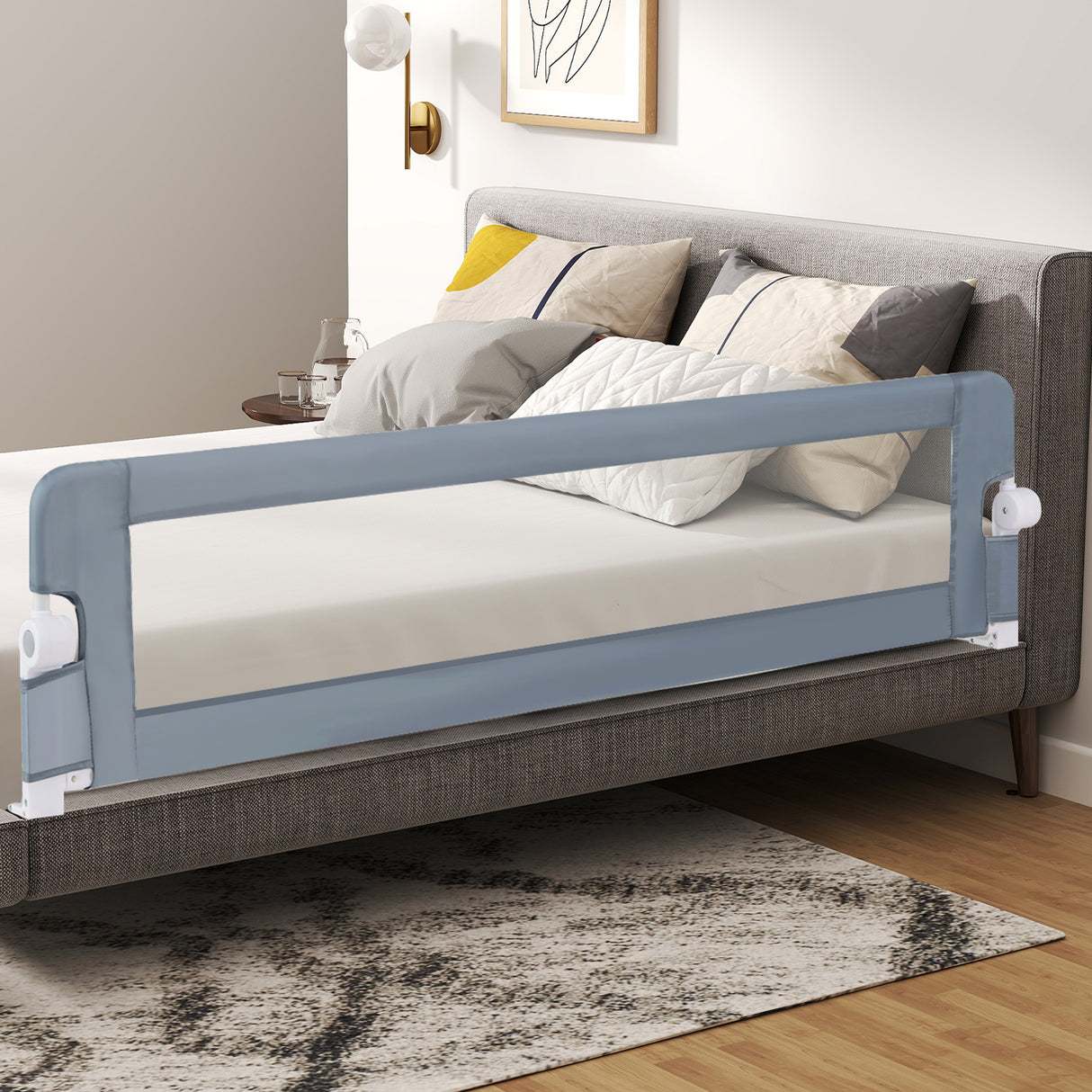180 x 42 cm Foldable Bed Rail for Toddlers, Swing Down Baby Bed Guard Rail