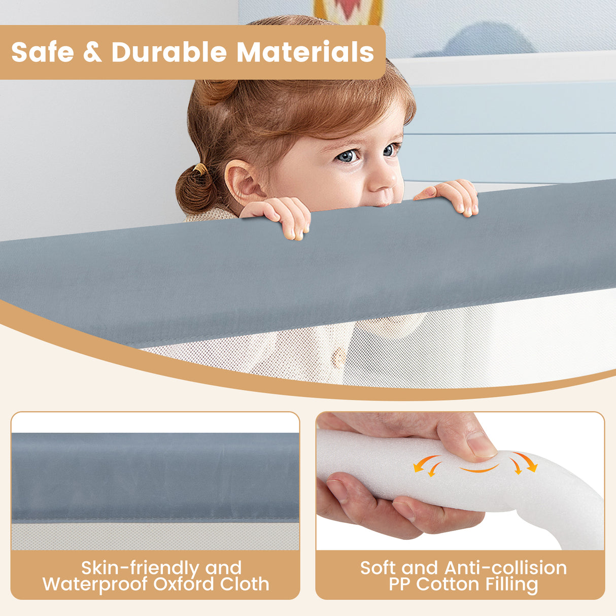 180 x 42 cm Foldable Bed Rail for Toddlers, Swing Down Baby Bed Guard Rail