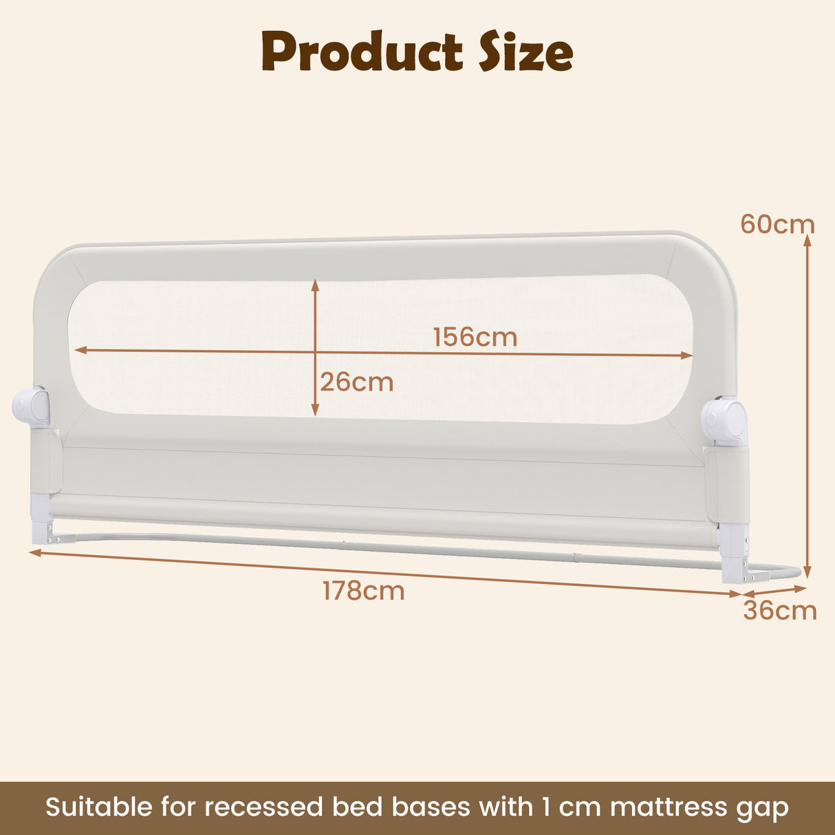 Foldable Bed Rail with Removable Oxford Fabric Cover and Robust U-shaped Base