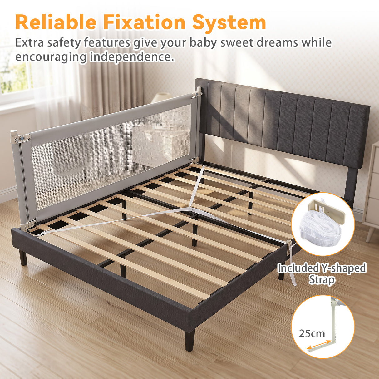 BABY JOY 176/195CM Toddler Bedrail, Extra Tall Safety Bed Guardrail W/Anti-Collision Cotton & Side Pocket