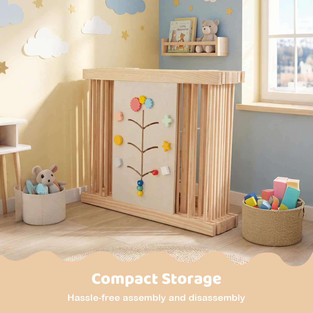 Wooden Adjustable Multi-Shape Baby Playpen for Infants and Toddlers