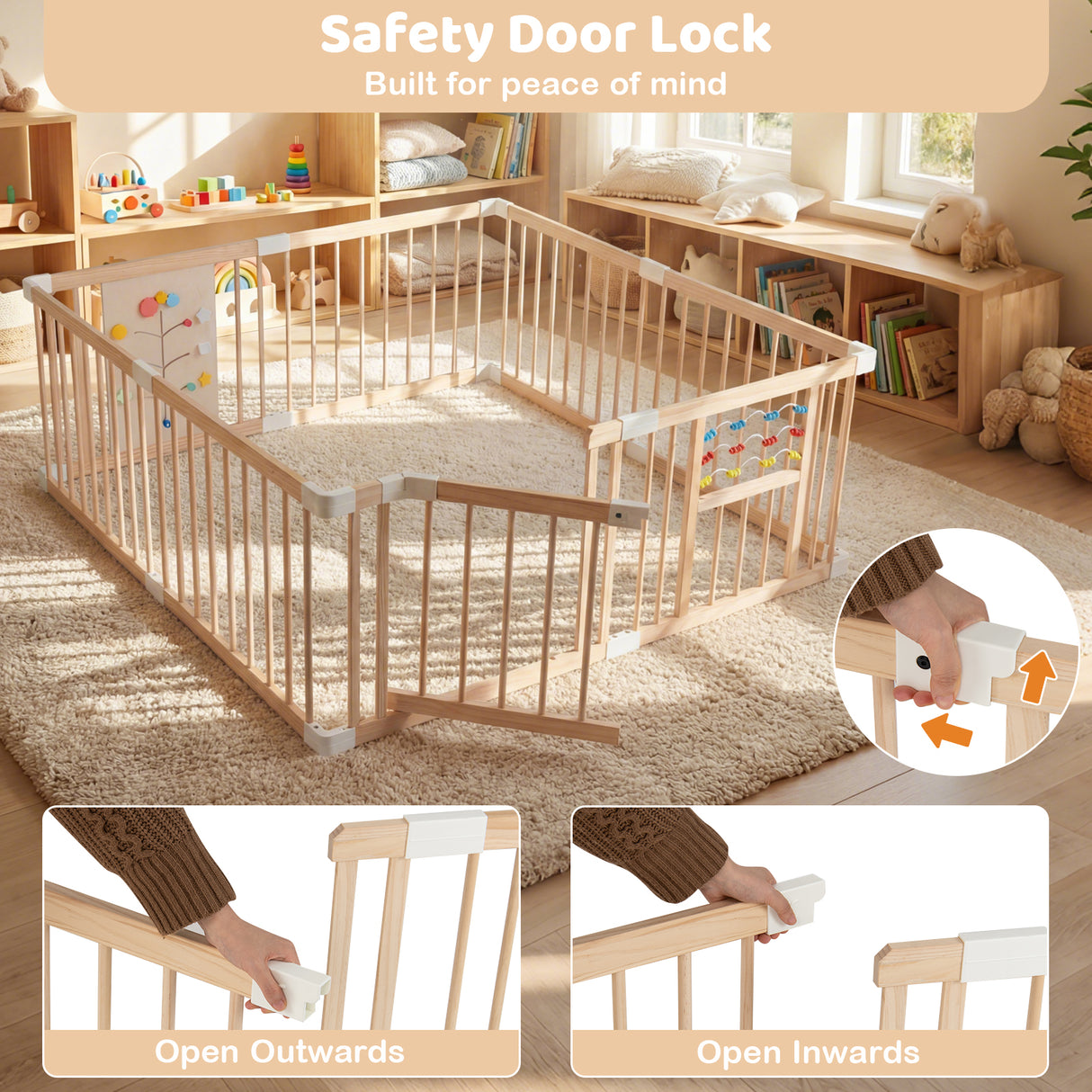Wooden Adjustable Multi-Shape Baby Playpen for Infants and Toddlers