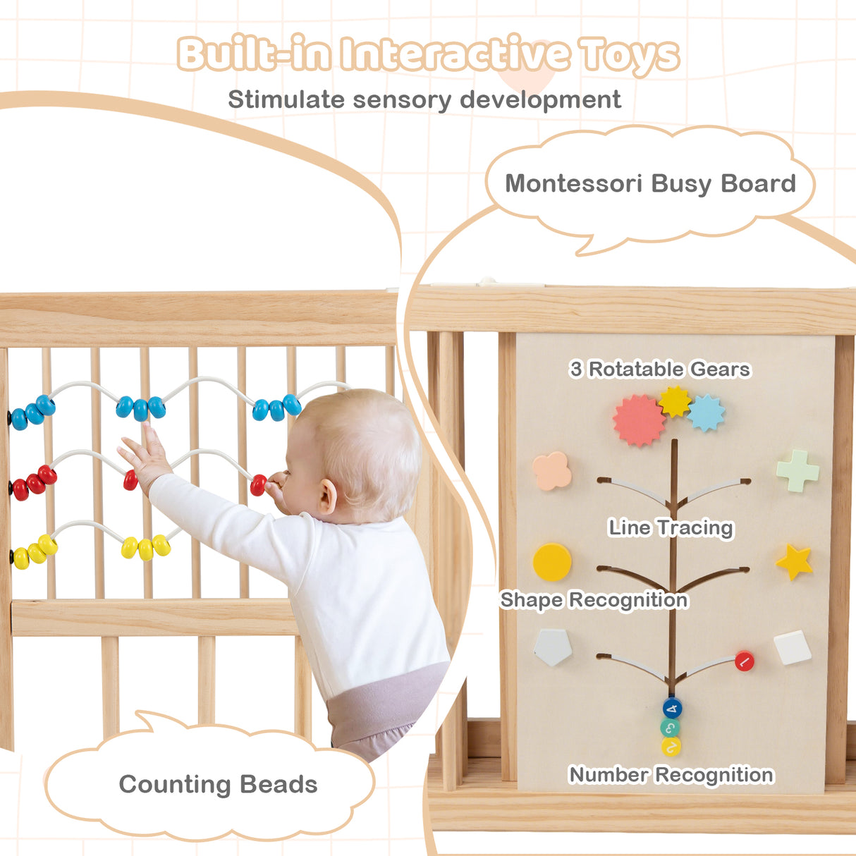 Wooden Adjustable Multi-Shape Baby Playpen for Infants and Toddlers