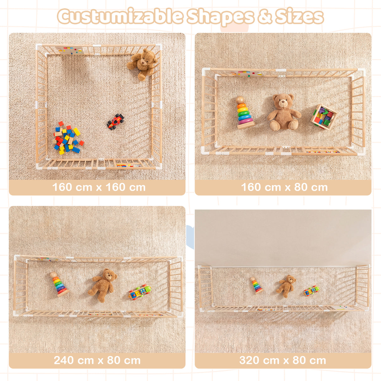 Wooden Adjustable Multi-Shape Baby Playpen for Infants and Toddlers