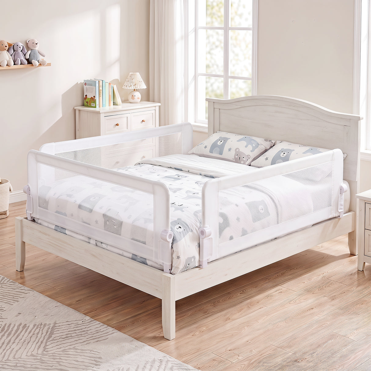 152/120 cm Long Foldable Bed Rail, 50 cm Extra Tall, White/Grey