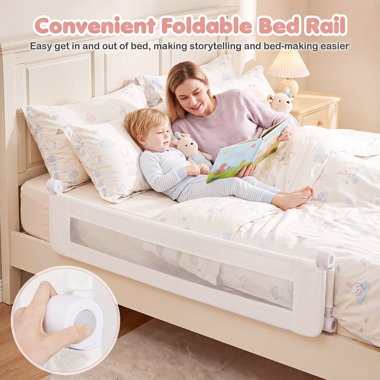 152/120 cm Long Foldable Bed Rail, 50 cm Extra Tall, White/Grey